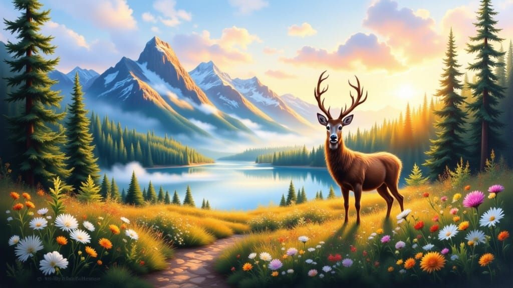 Sparkling Mystical Deer in Valley of Flowers