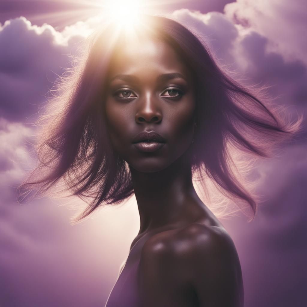 Woman with Dark Skin and Purple Eyes in Divine Light