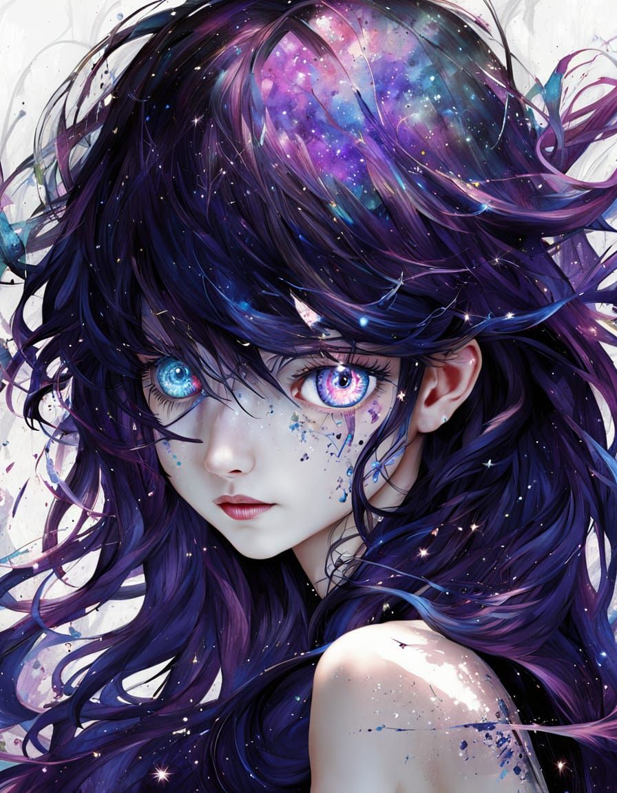 Breathtaking Manga Portrait of a Pale Beauty with Vibrant Re...