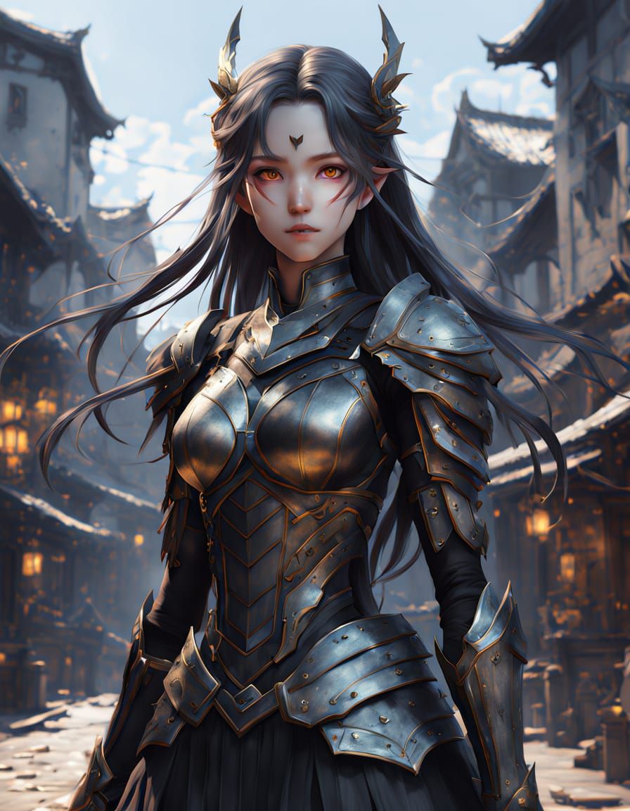 Goddess of Darkness with Golden Eyes in Anime Art