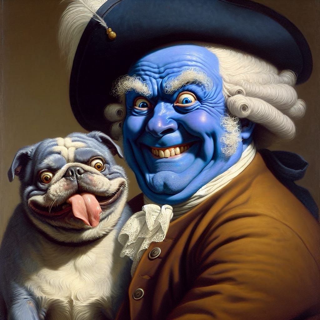 Blue Nobleman and Grumpy Dog in 18th Century Style
