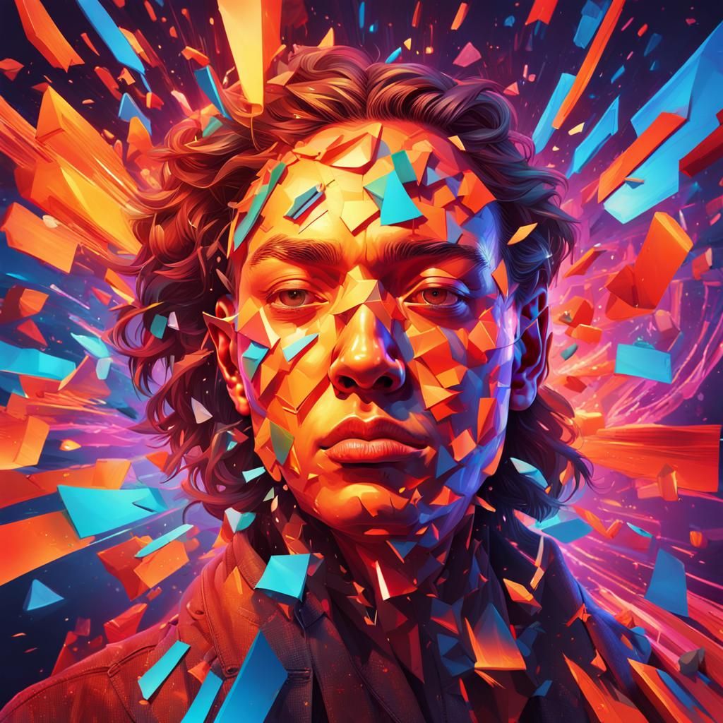 Fragmented Faces in Abstract Neon Concept Art