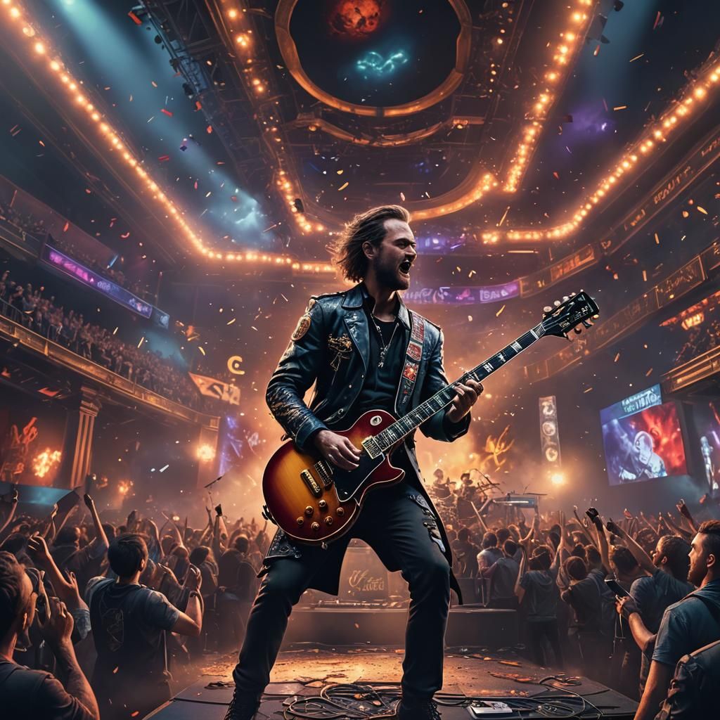 Epic Concert with Guitarist: Detailed Matte Painting