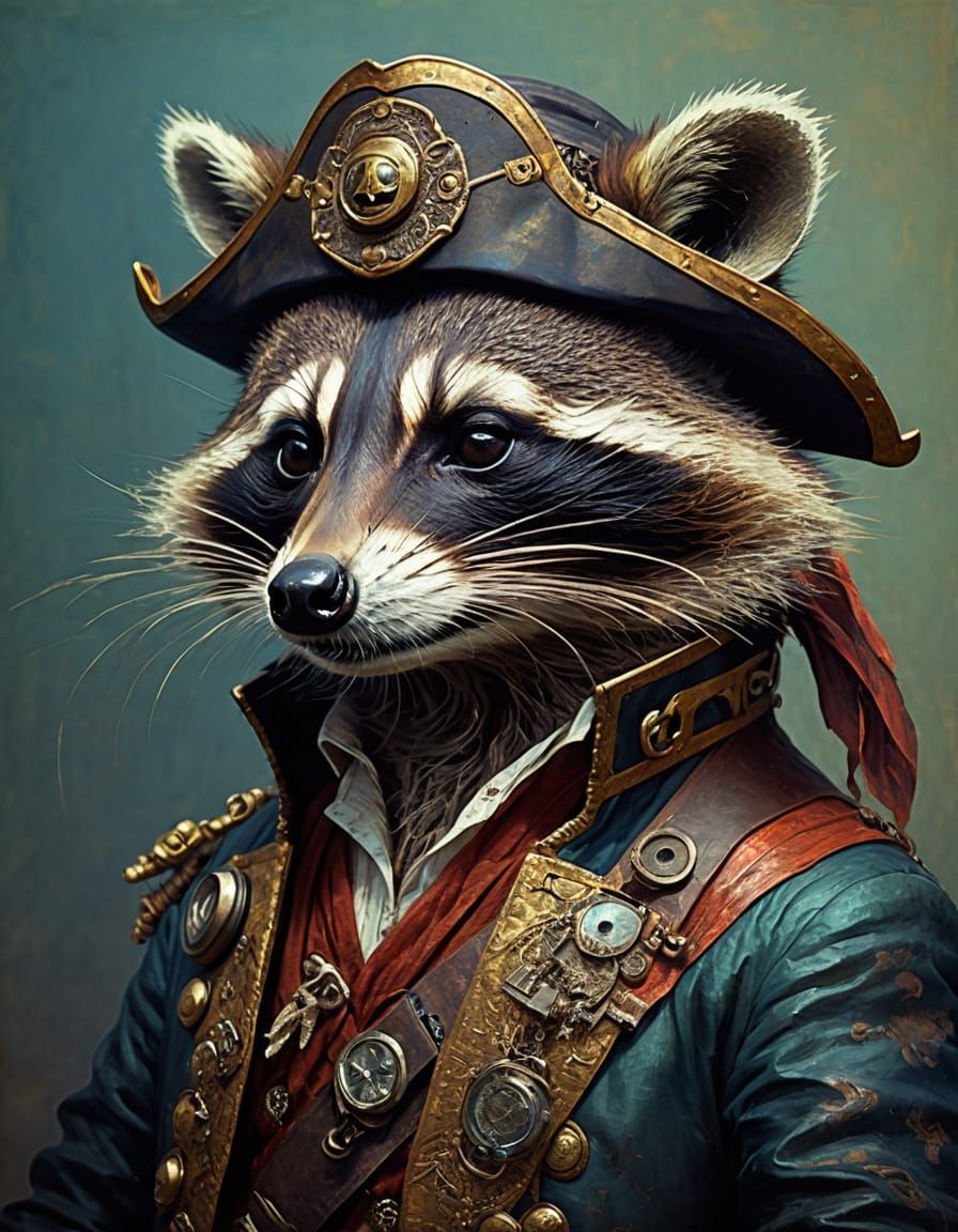 Pirate Raccoon in Art Nouveau Impressionist Style
