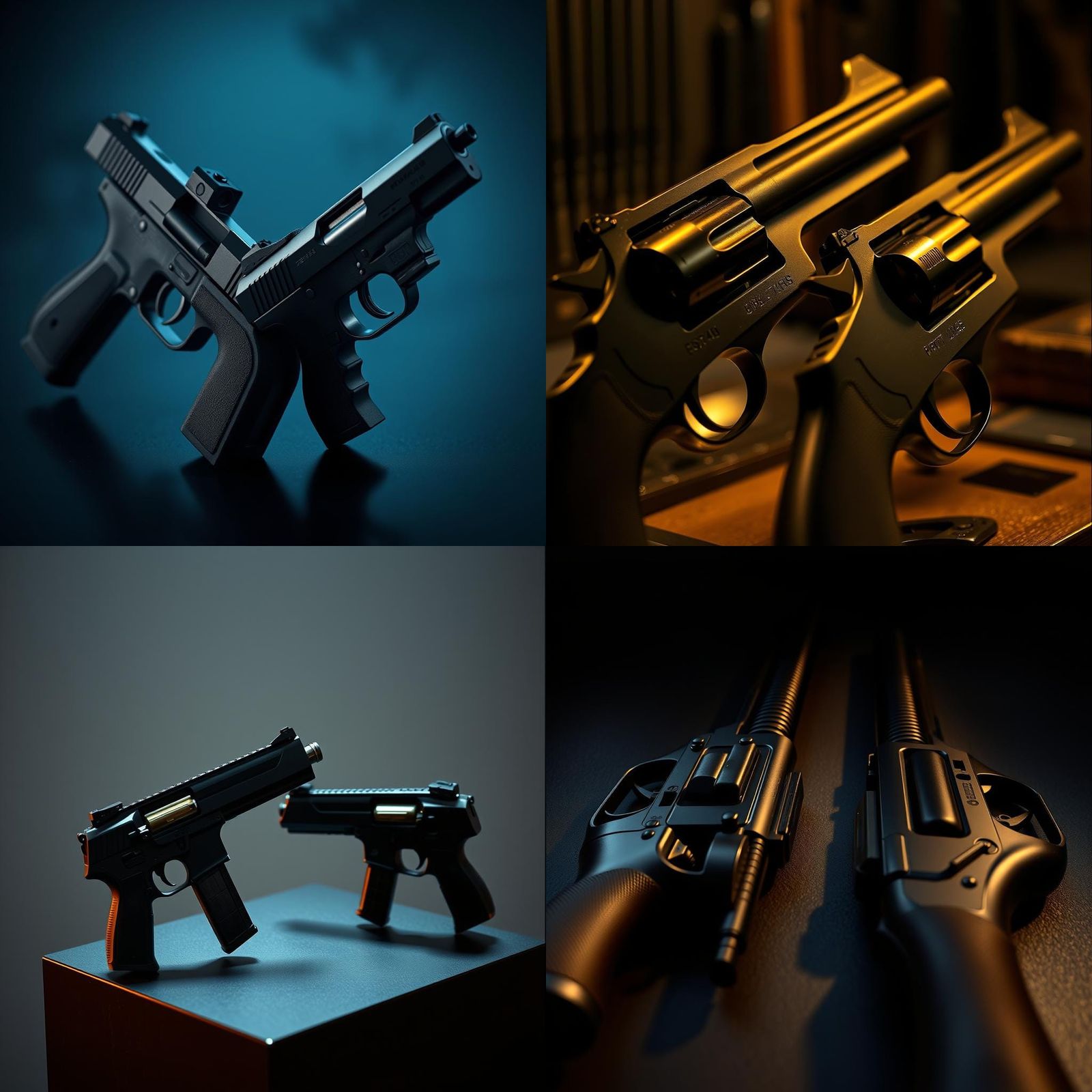 Realistic Photo of Unique Matte Black Guns
