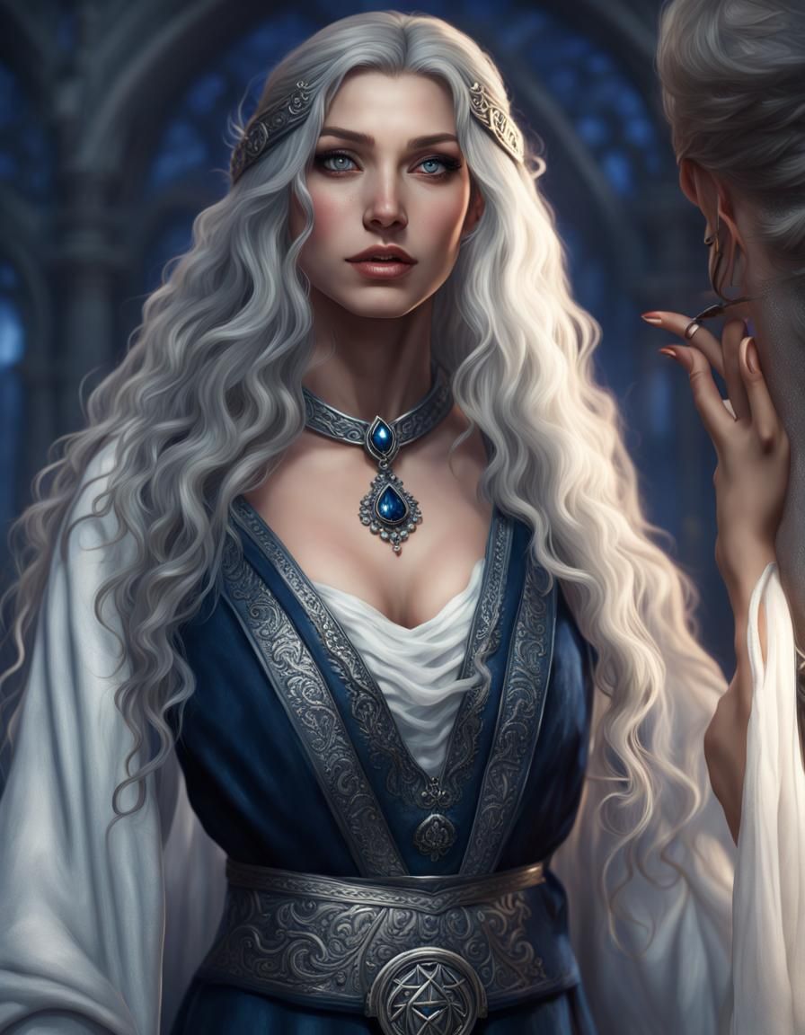 Elegant Half-Elf Priestess Portrait in 8k