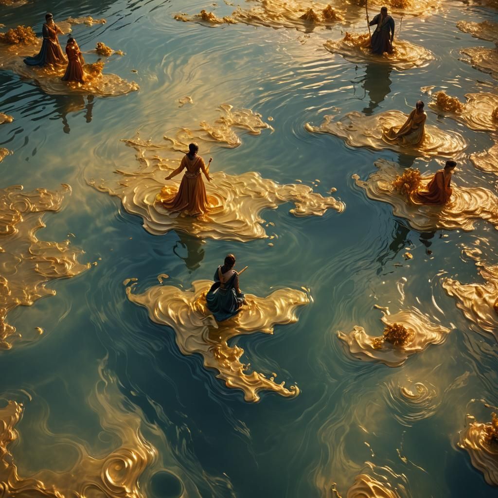 Serene Wax Art Floating on Water as Oil Painting