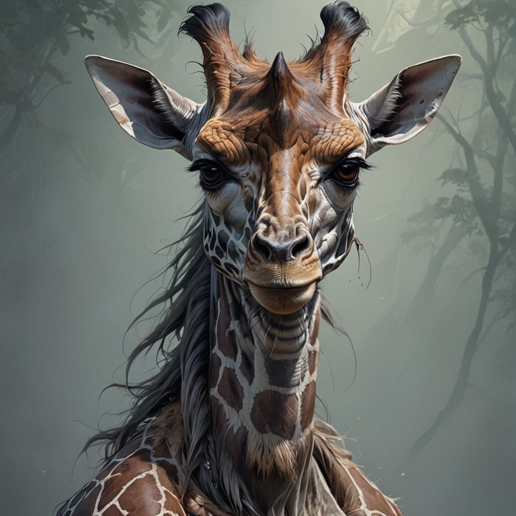 Wendigo Wookie Giraffe Hybrid Portrait in Artstation Style