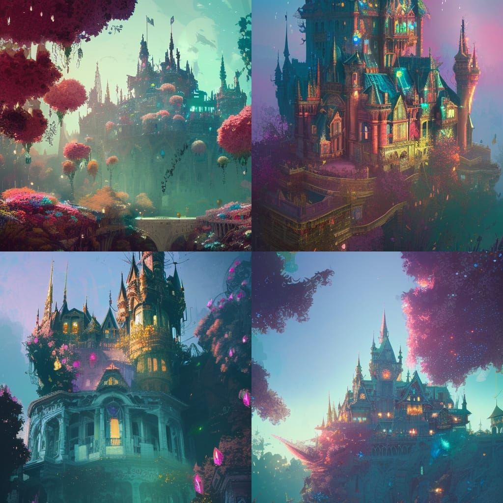 Luminous Crystal Castle: Digital Illustration