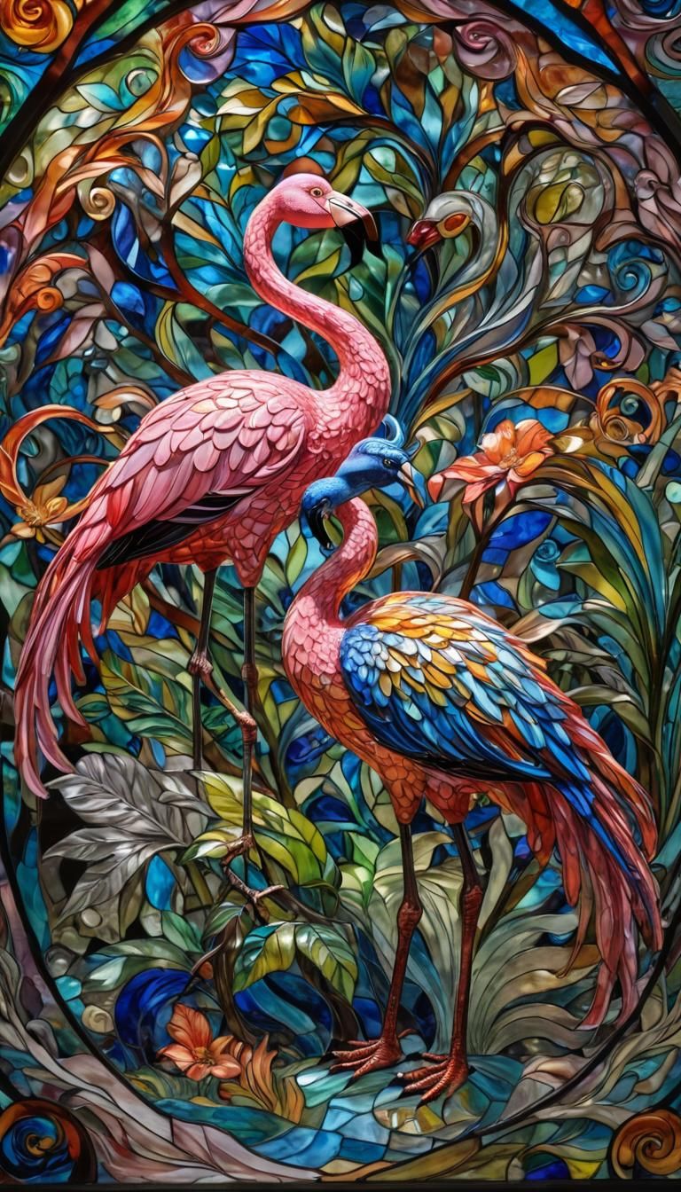 (Heavenly Light Projecting Into Your Soul A Light Sculpture created depicting (Royalty Riding Giant Flamingo Peacocks) f...