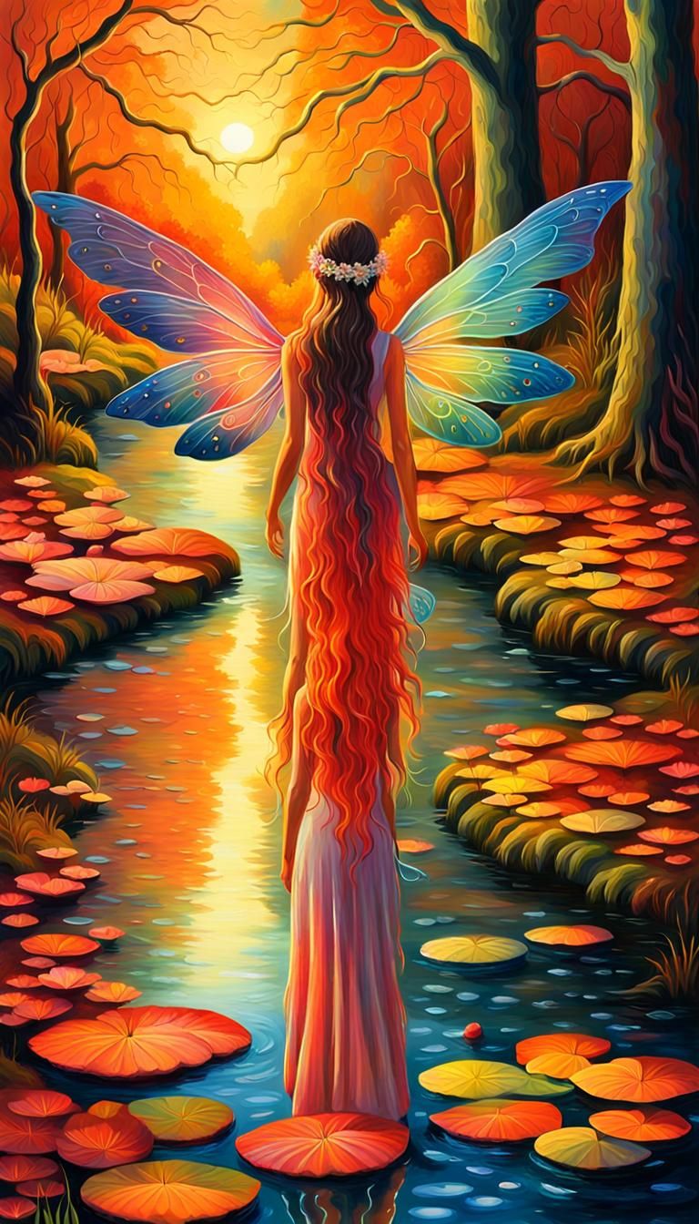 Fairy in Amazonian Forest, Vibrant Oil Painting