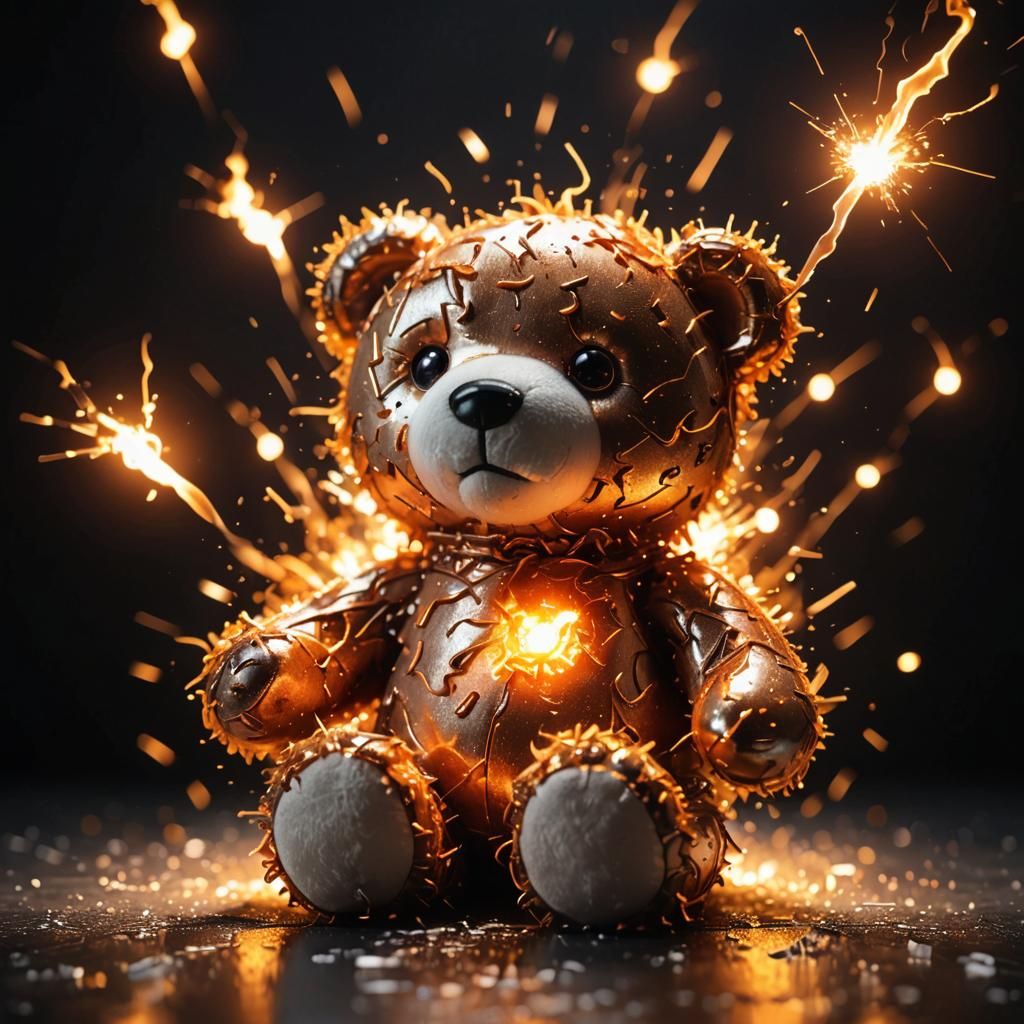 Fiery Molten Metal Teddy Bear 3D Render
