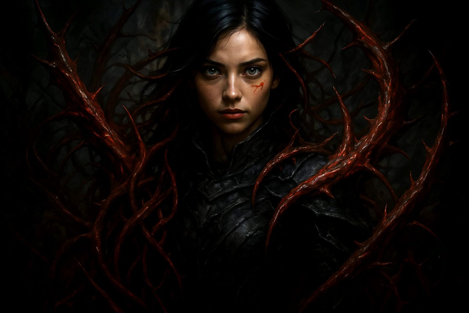 Dark Fantasy Portrait: Crimson Tendril Embrace
