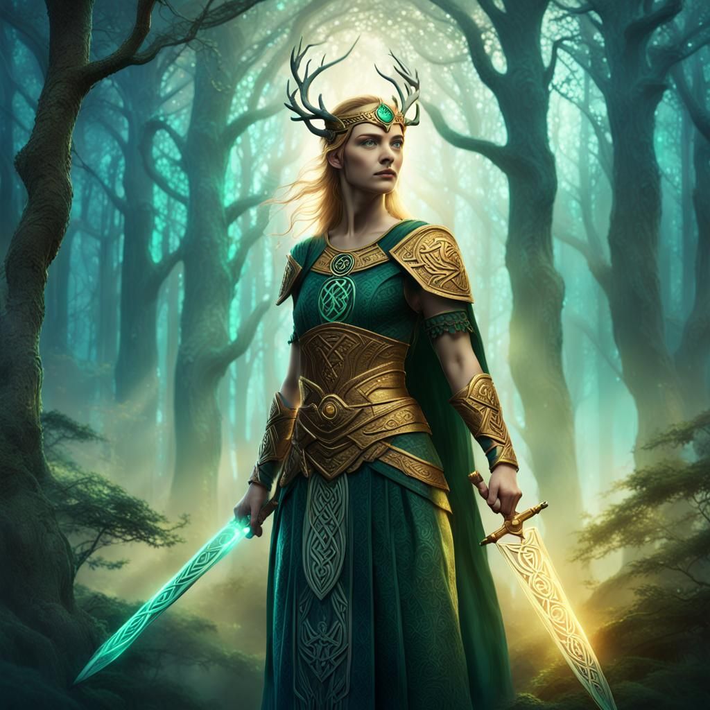 Regal Celtic Warrior in Mystical Forest