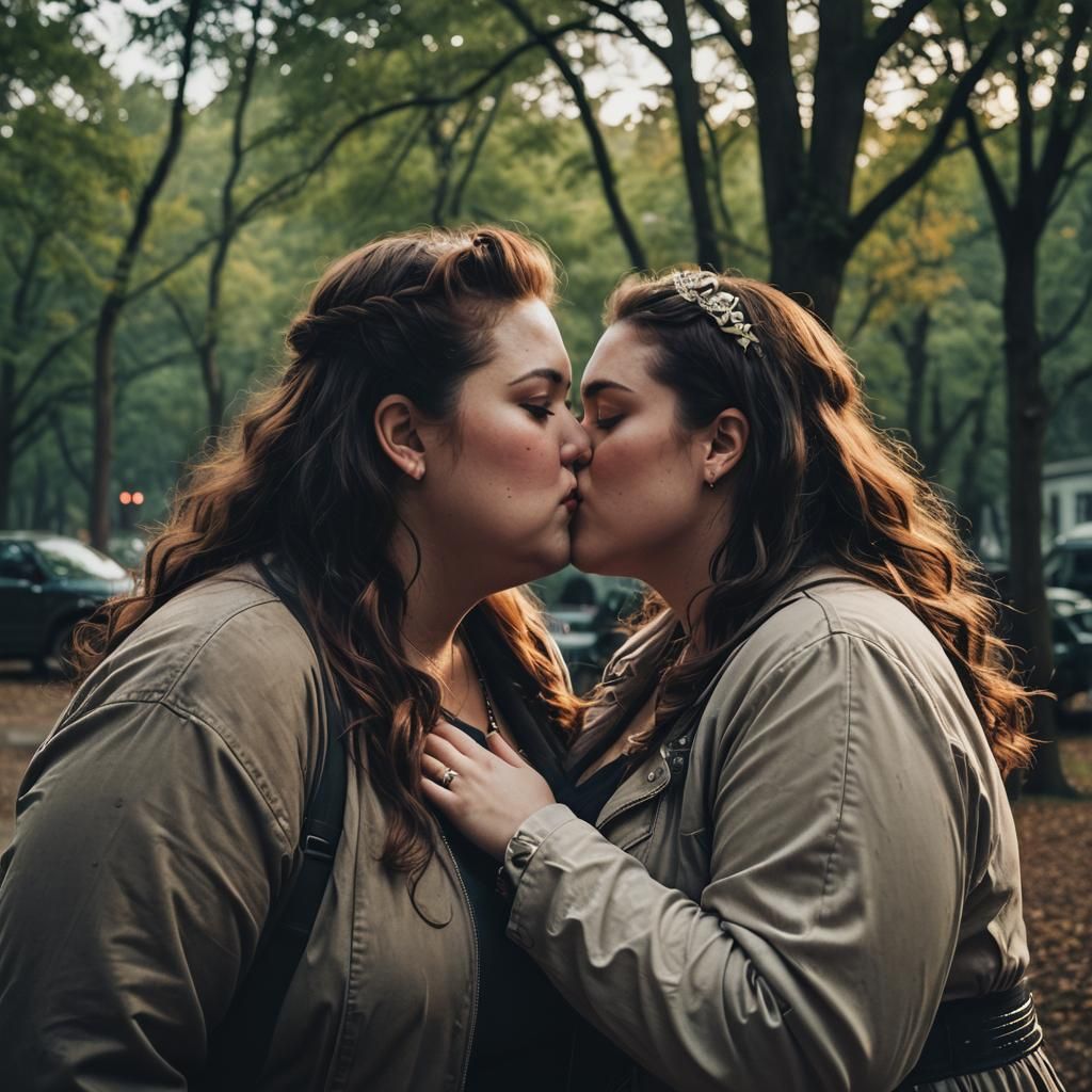 Cinematic Kiss Between Two Plus-Size Women