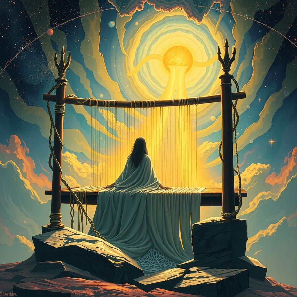Surrealist Tapestry Weaver in Cosmic Harmony