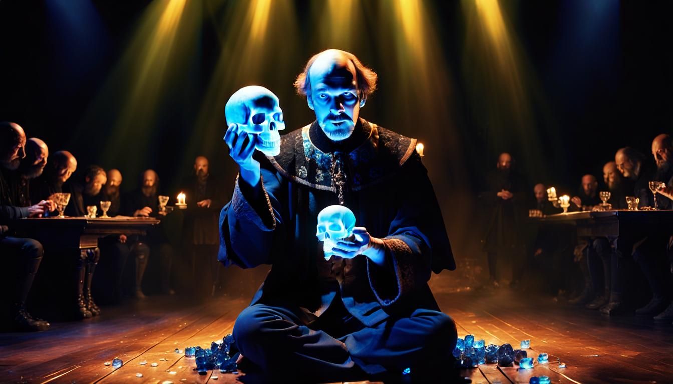 Hamlet with Ice Skull: Surreal Digital Art