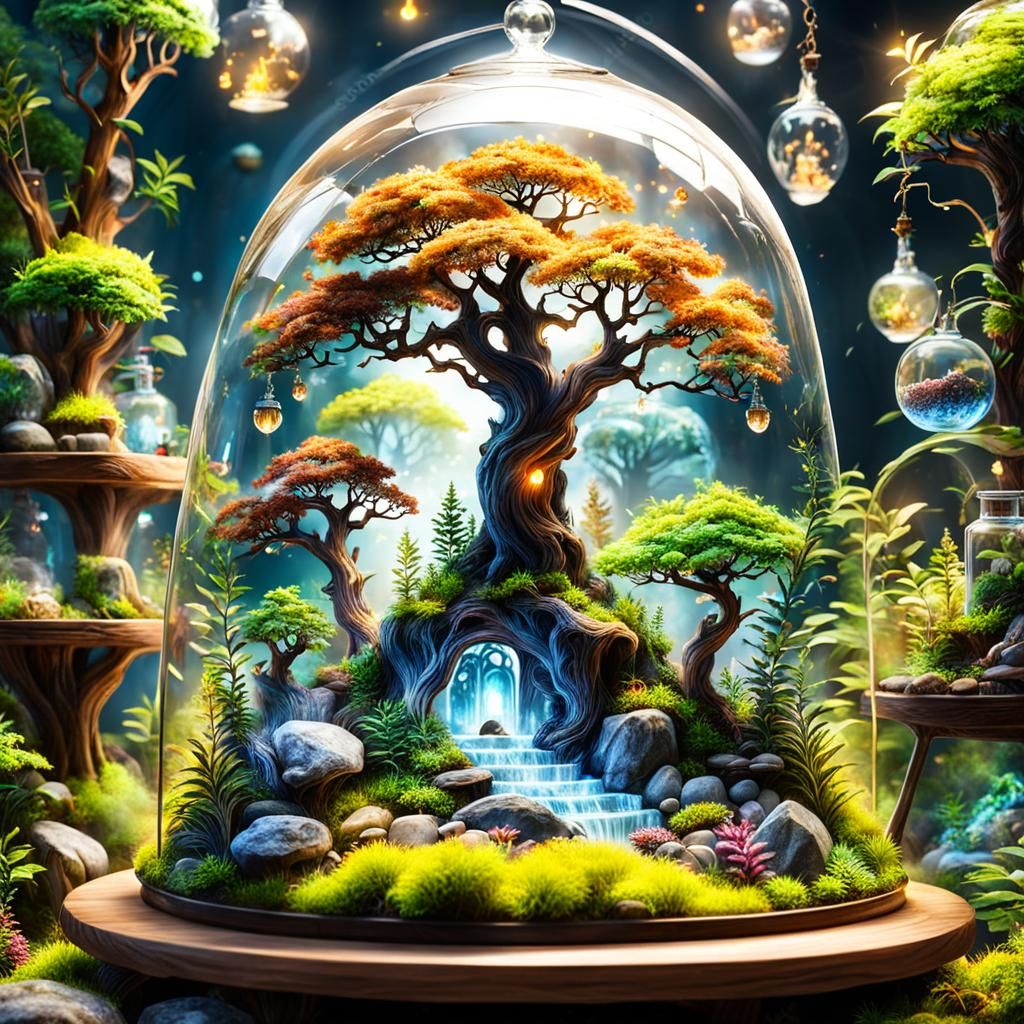 Mystical Terrarium World with Magical Creatures