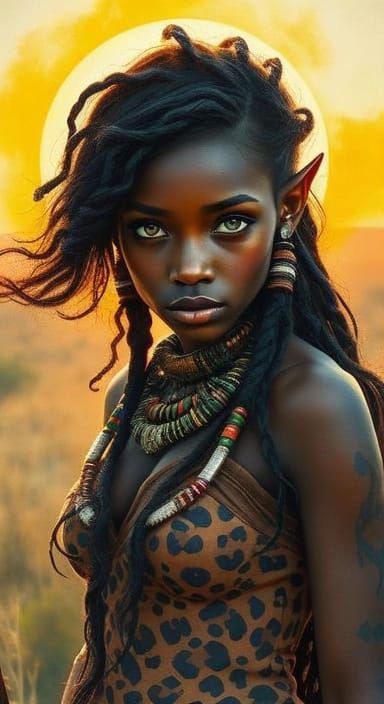 Masai Elf Warrior Portrait in Impressionist Gouache Style