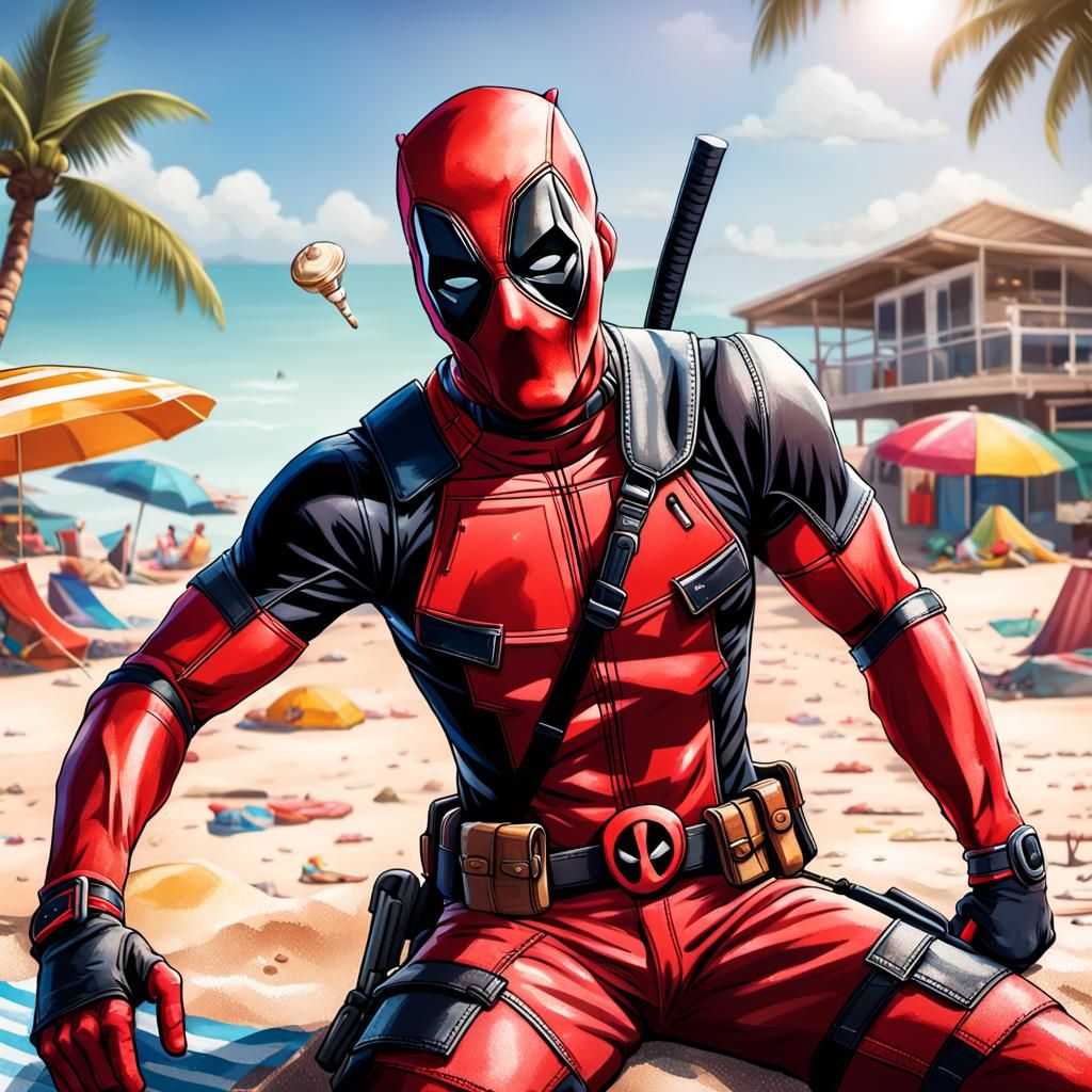 Deadpool's Gay Beach Holiday: A Hyperrealistic Rendering