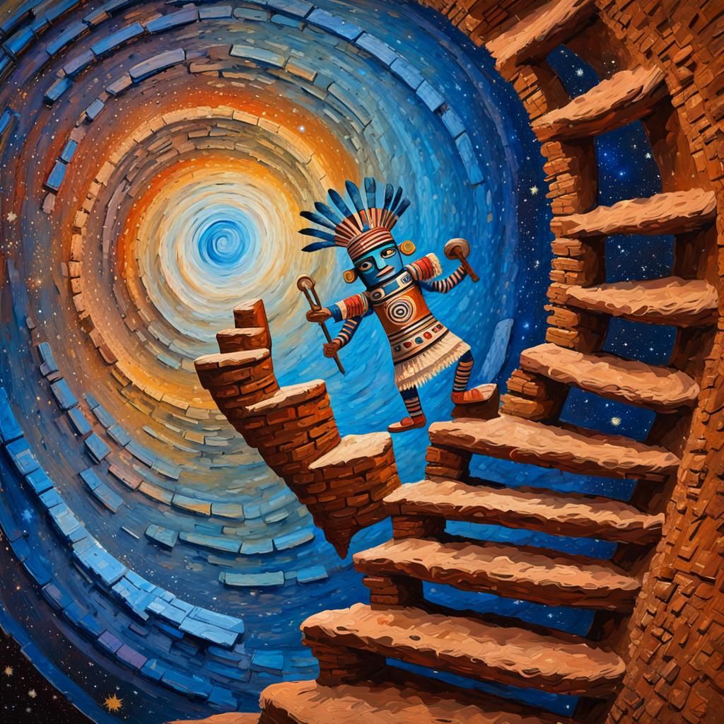 Hopi Kachina Climbs to the Stars: Impasto Painting
