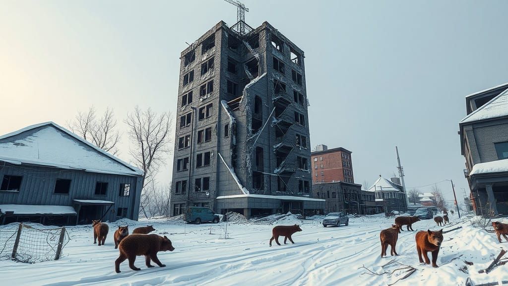 Desolate Post-Apocalyptic Winter Landscape in Hyperrealistic...