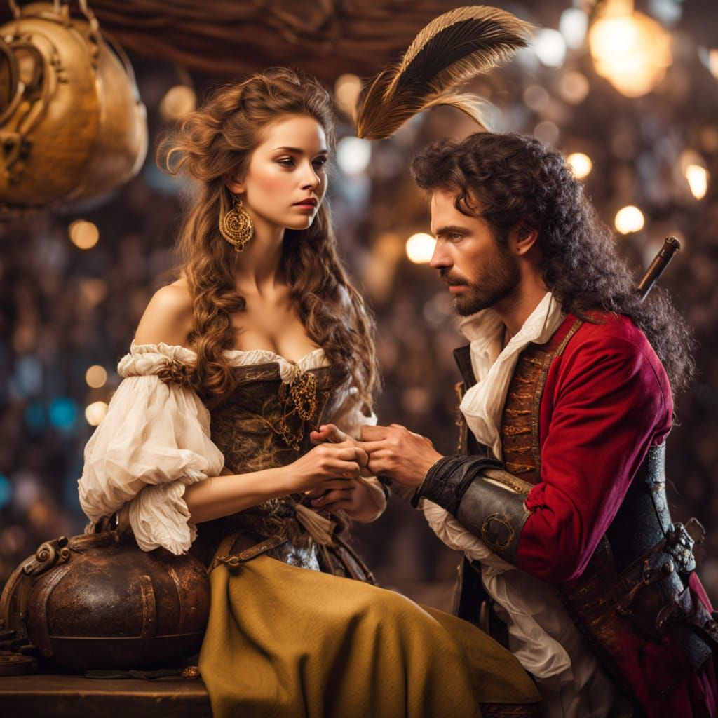 Pirate Captain Surveys Prisoners After Battle Treasure Count