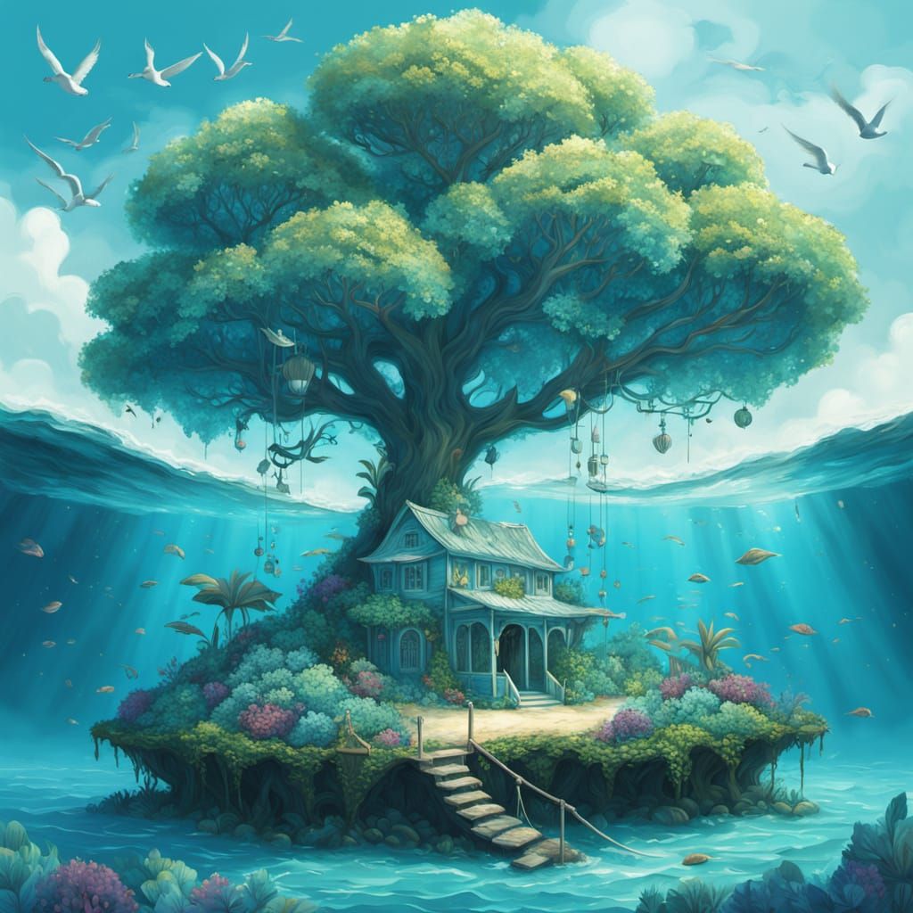 Man Building Model City with Blue Flames, Fantasy Art