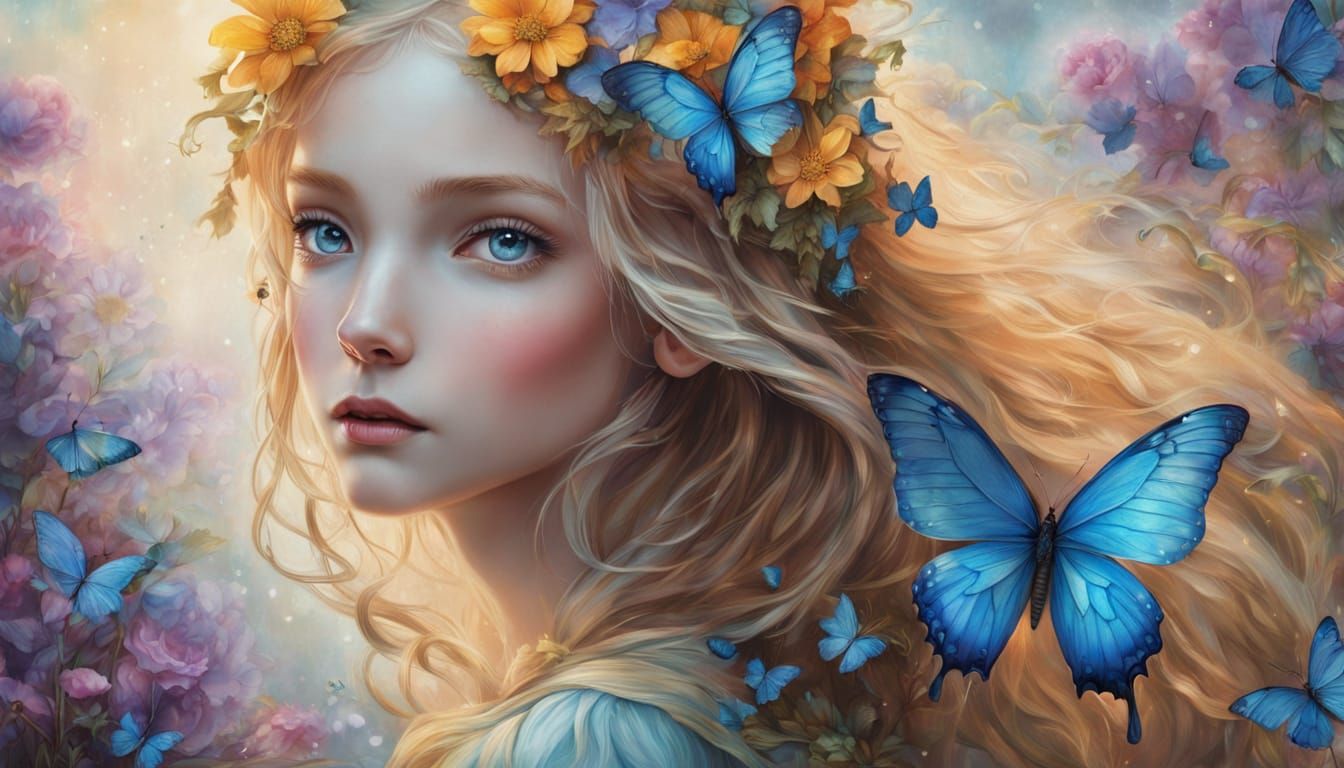 Surreal Fairy with Butterfly Wings in Dreamlike Field
