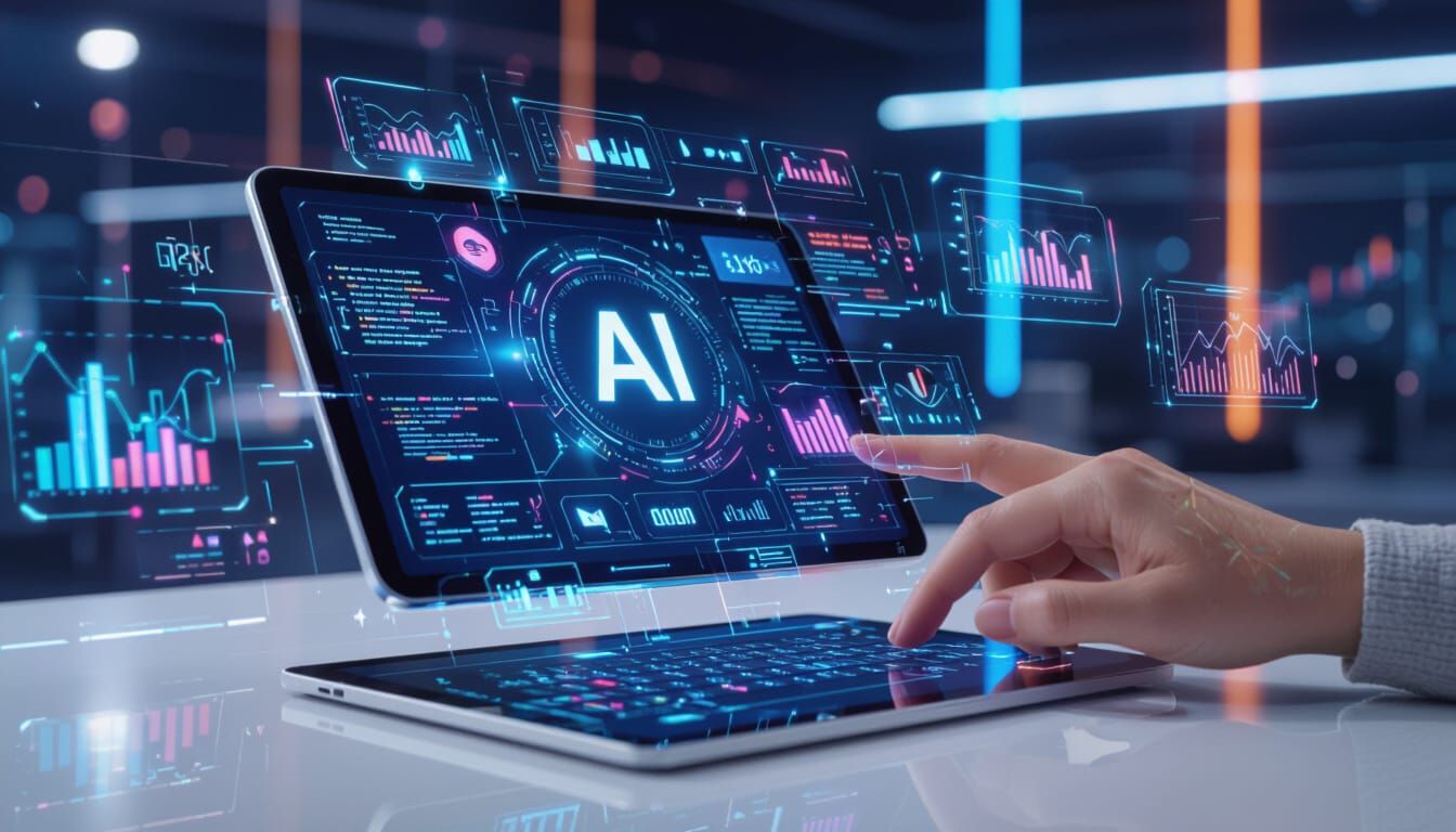 Futuristic AI App Integration on Tablet