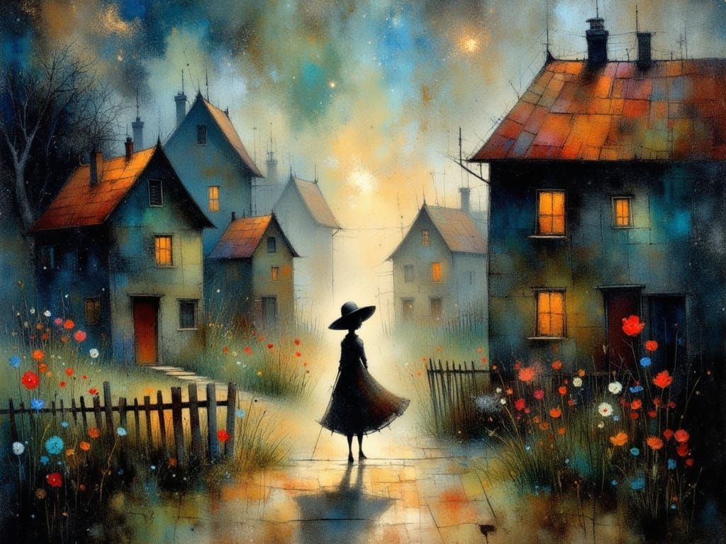 Whimsical Stormy Night Scene in Intricate Storybook Style