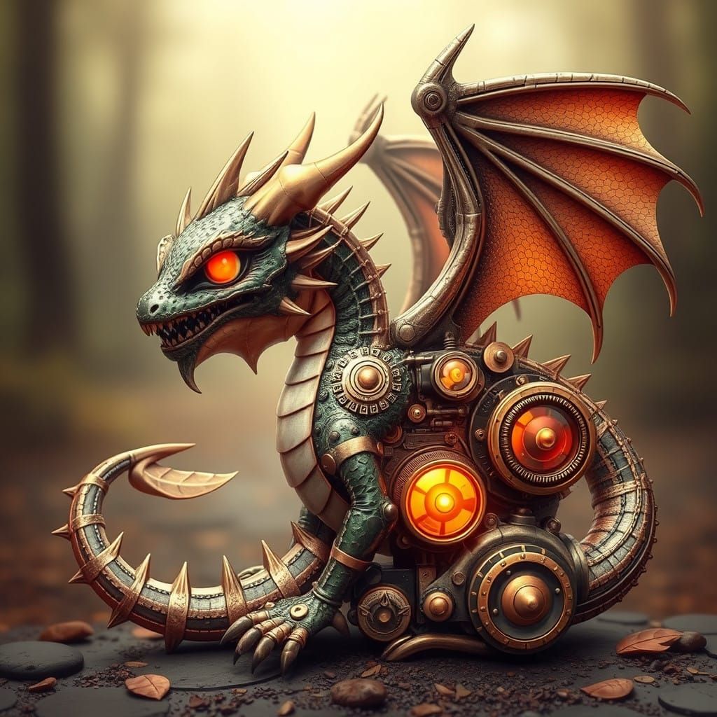 Surreal Steampunk Hybrid Unites Dragon and Gears