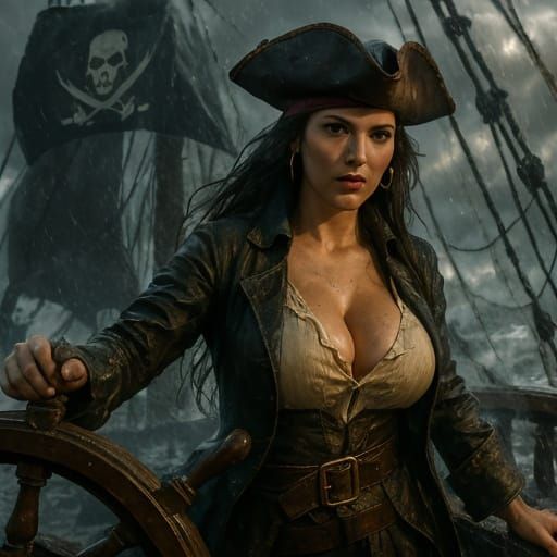 Pirate Girl Commands Ship in Violent Storm
