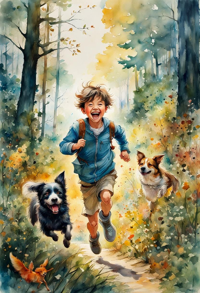 Laughing boy with his dog