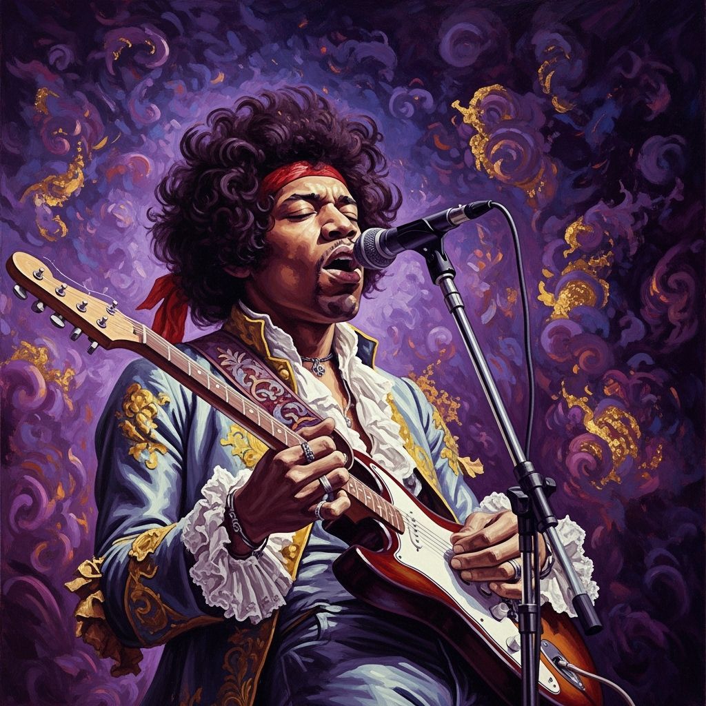 Jimi Hendrix Rococo Oil Painting in Purple Hues