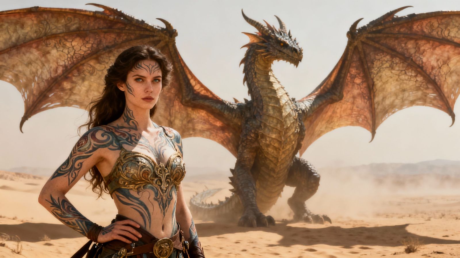 Desert Dragon Rider with Intricate Body Paint