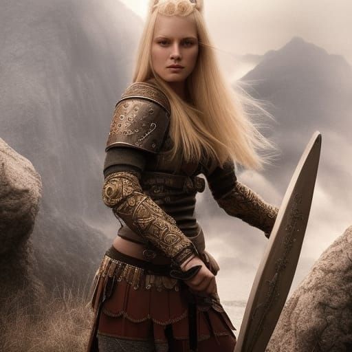 Hyperrealistic Viking Warrior Woman: Digital Matte Painting