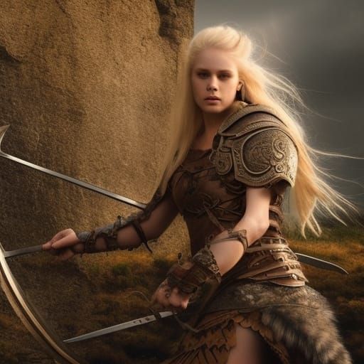 Hyperrealistic Viking Warrior Woman: Digital Matte Painting