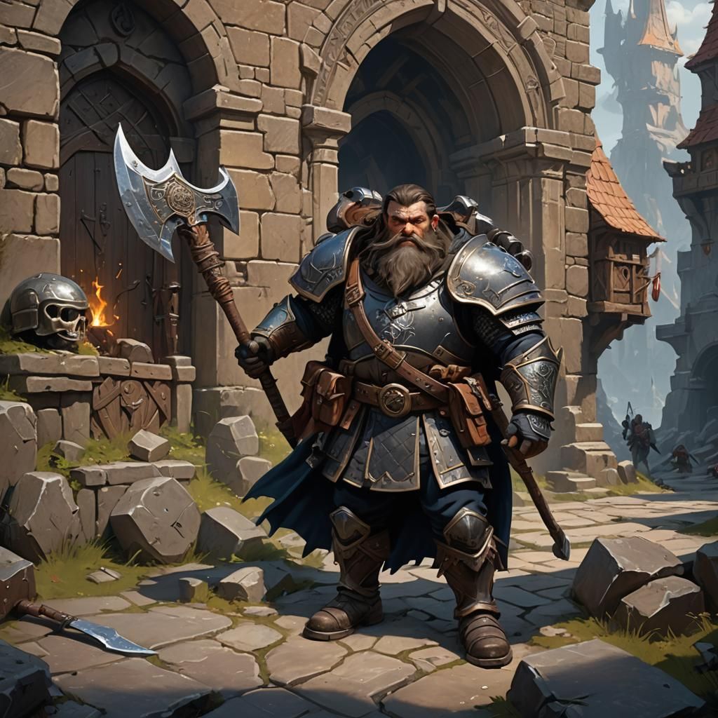 Dwarf Infantry Soldier Guarding Outpost, Dark Fantasy Art