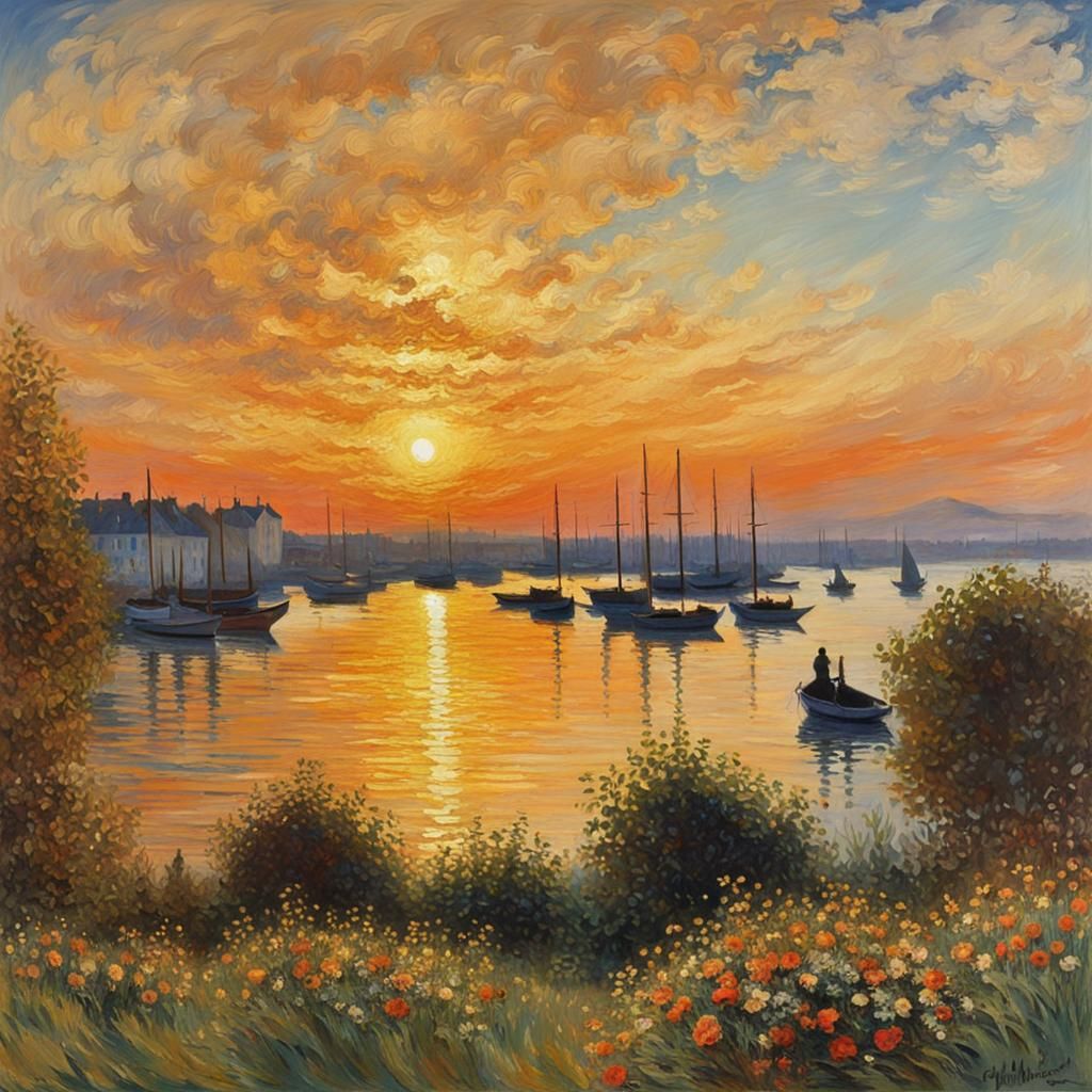 Romantic Sunset Bay Panorama in Photorealistic Style