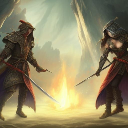 Fantasy Battle Mage Wielding Fire in Embroidered Armor