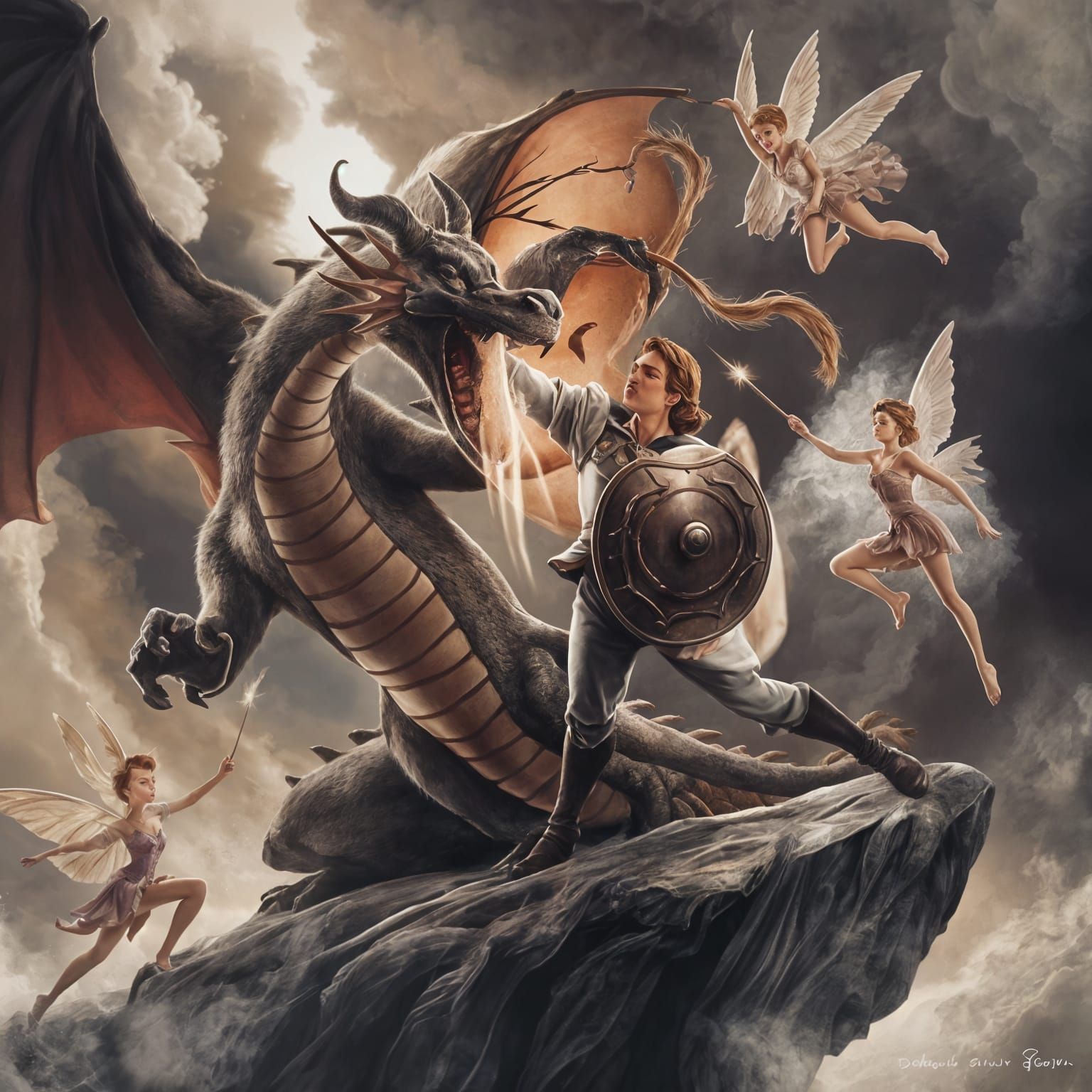 Prince Charming's Dragon Battle: A Disney-esque Scene