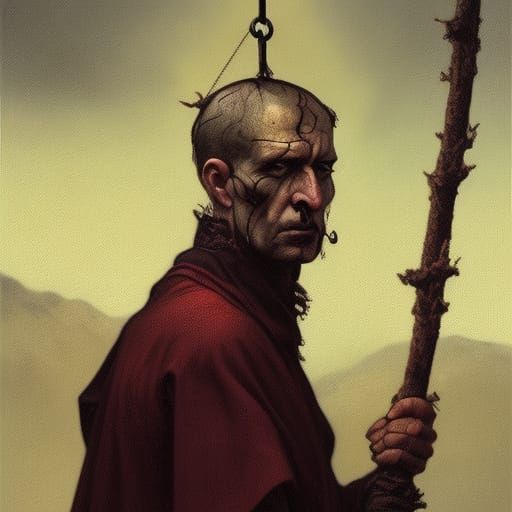 Infernal Mountain Execution in Bosch Painting Style