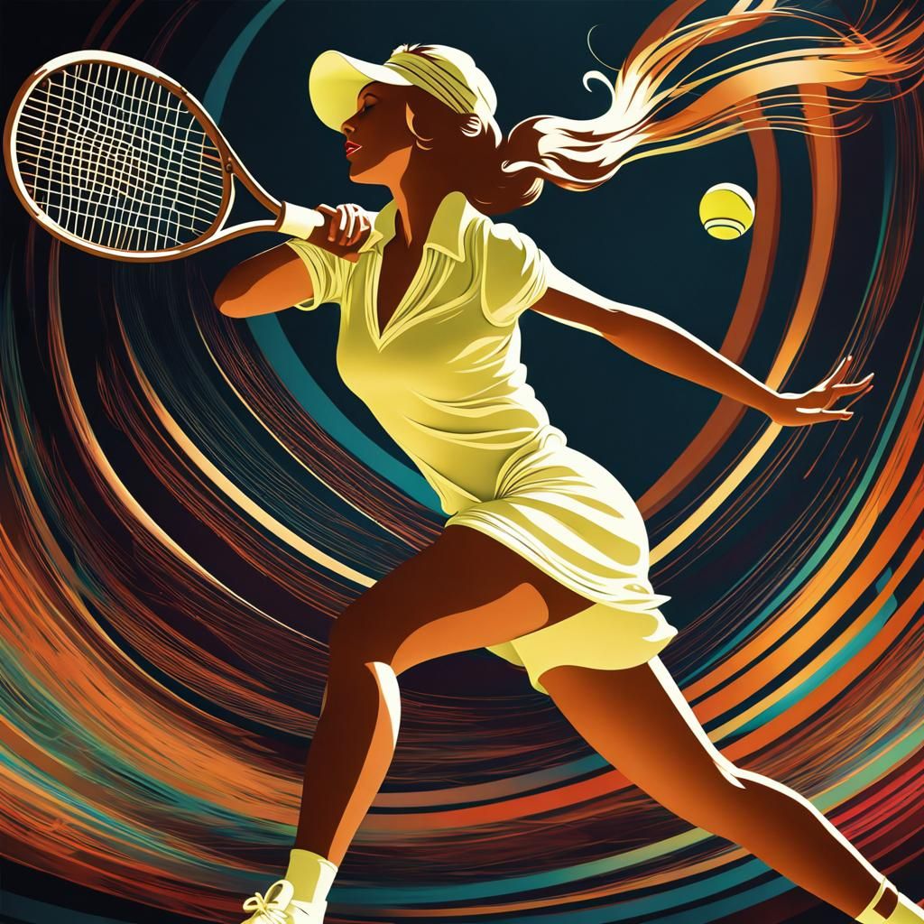 Psychedelic Art Nouveau Tennis Smash, 1930s Style