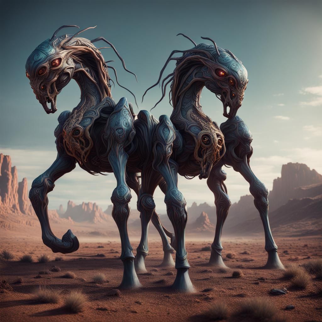 Alien Eight Legged Two Headed Horse: Digital Painting