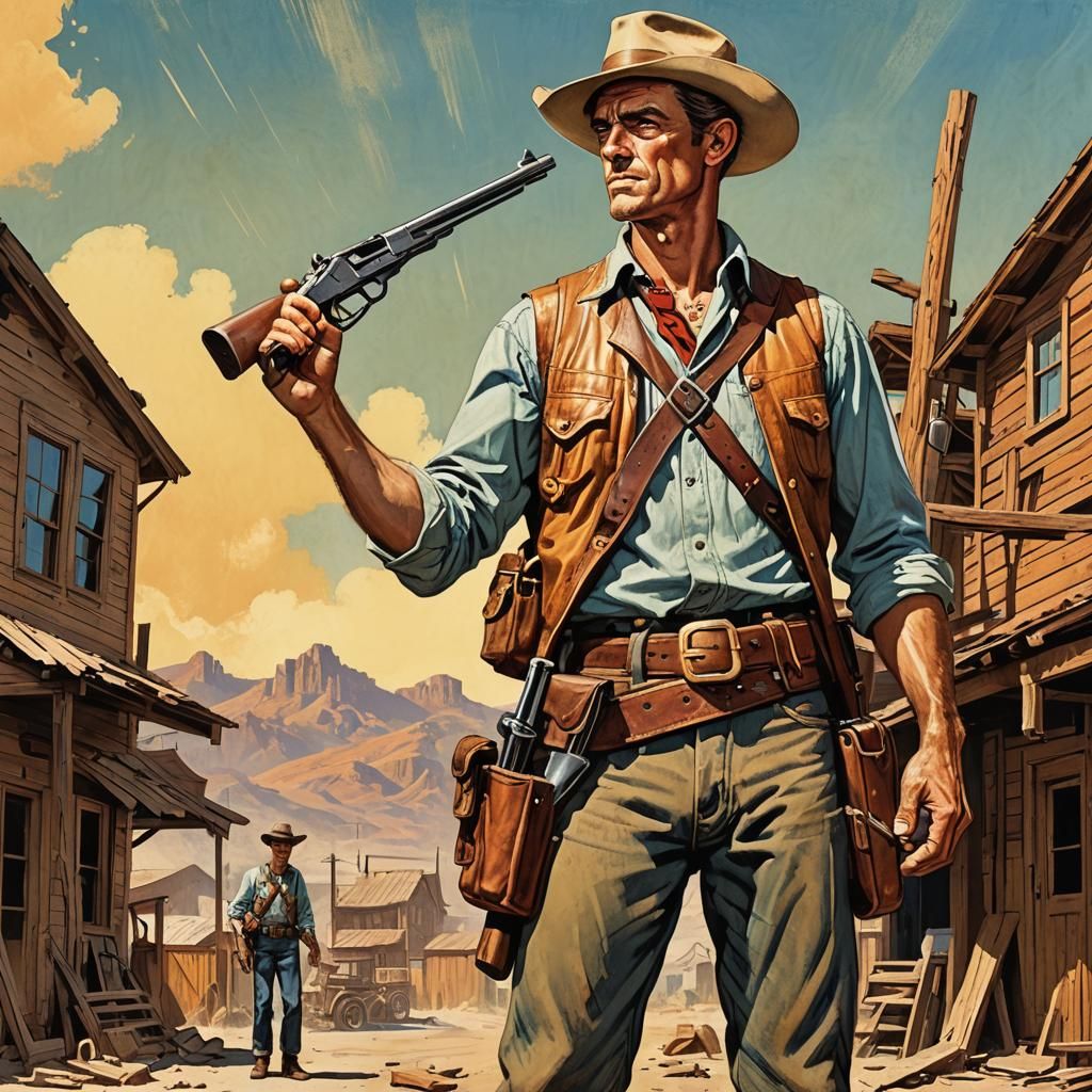 Vintage Rifleman in Retro Pulp Illustration