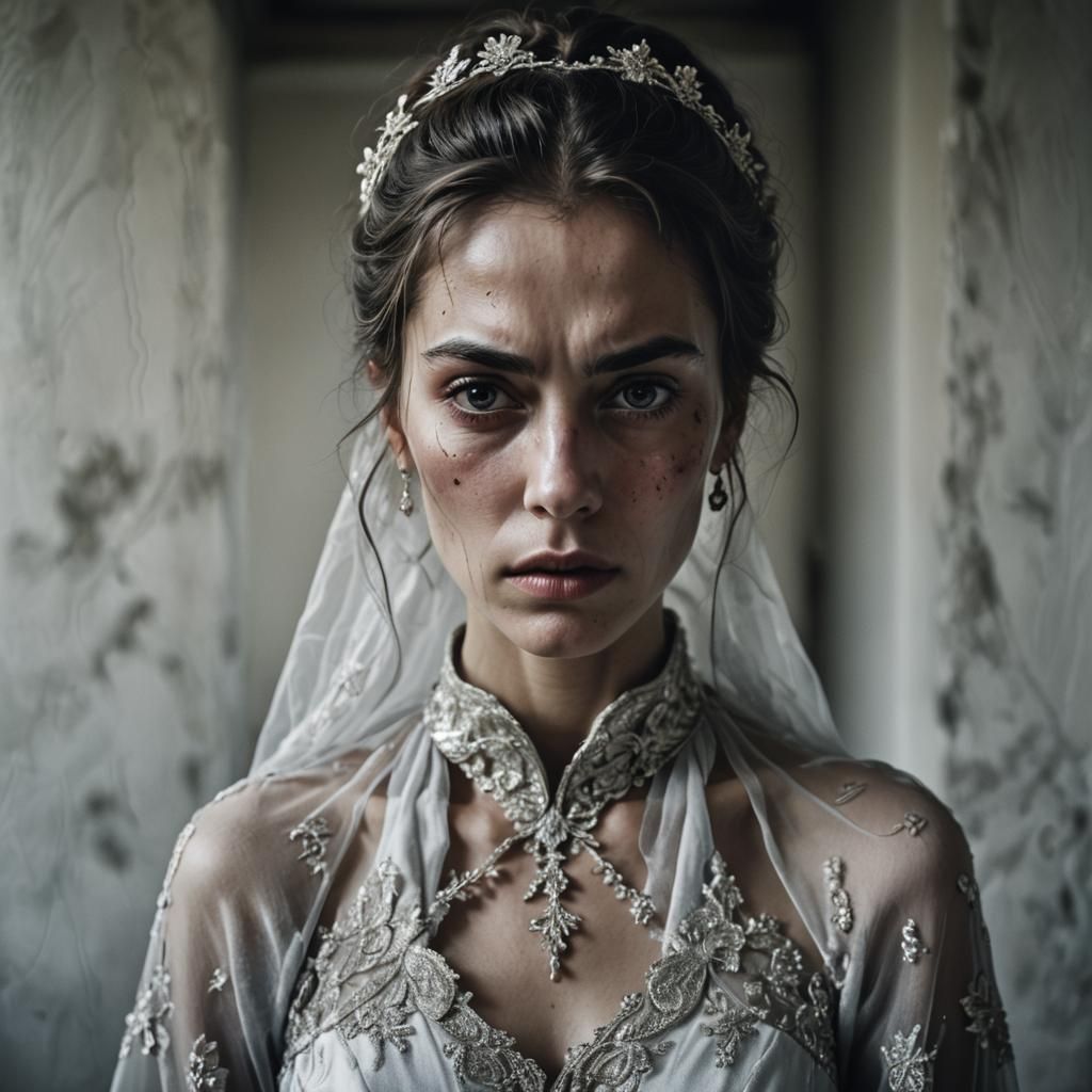 Woman with Three Faces in Flowing Gown