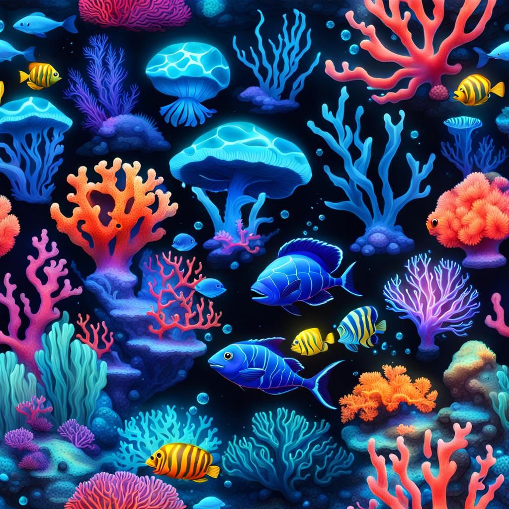 Bioluminescent Coral Reef with Glowing Marine Life