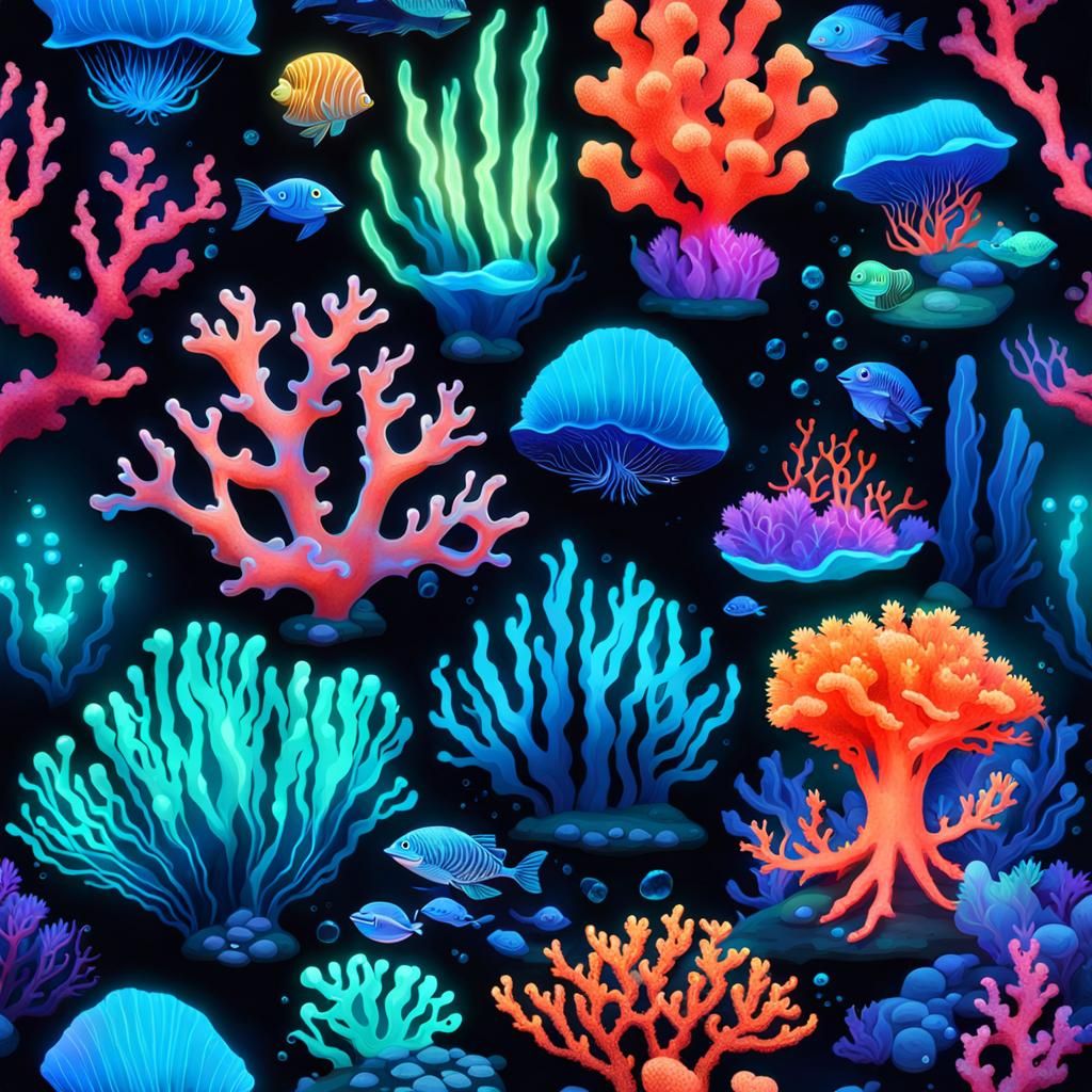 Bioluminescent Coral Reef: Cartoon Underwater World