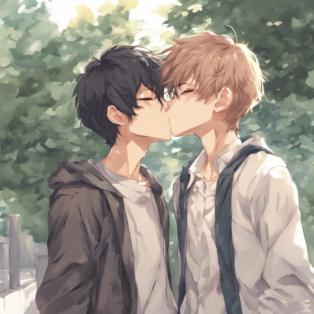 Anime Style: Two Boys Share a Kiss